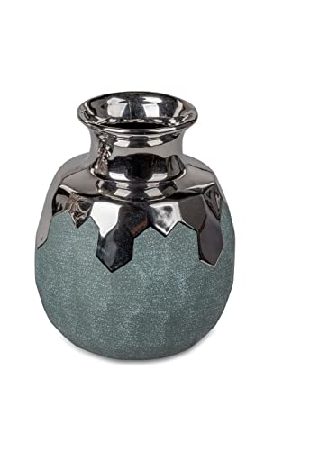 Blumenvase Dekovase Vase Petrol-Silber 20m aus Keramik matt reliefierte Oberfläche von formano
