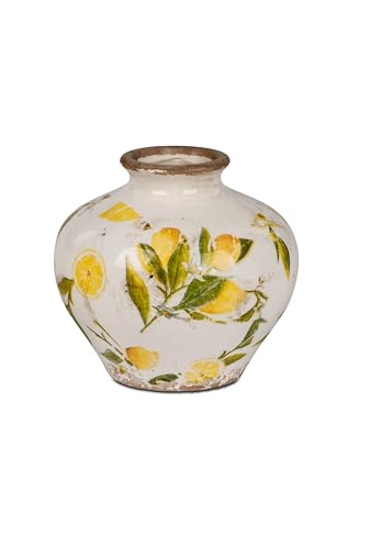 Blumenvase Vase in Vintage-Optik 13x13cm aus Keramik mit glasierter Oberfläche und Zitronen-Dekor verziert von formano