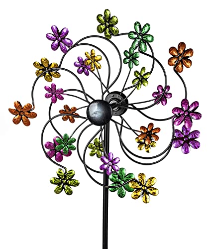 Buntes Windrad für den Garten Modell Blumen Windspiel Windmühle 124 cm von formano