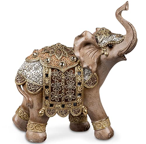 formano Dekofigur Elefant naturfarben bemalt mit Relief und Acryl-Steinen 13x15cm Figur Afrika Tierfigur von formano