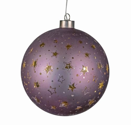 Deko-Kugel hängend 15 cm Purple mit Sterndekor u. Timer Weihnachten Dekoration Fenster Schmuck von formano