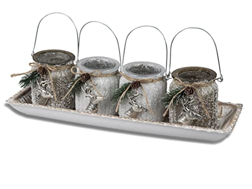 Deko-Set 5tlg. 39cm Adventsleuchter »Advents-Teelichthalter« Platte m. 4 Teelichtleuchtern aus farbglas mit Frost Effekt Formano von formano
