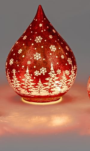 Deko-Tropfen Frosty-Rot mit LED-Licht + Timer 21cm aus Farbglas in geeister Optik mit winterlichem Dekor verziert, für 3x AA Batterien 1,5V-beleuchtete Dekolampe Deko-Tropfen Frosty-Rot mit LED-Licht + Timer 21cm aus Farbglas in geeister Optik mit winterlichem Dekor verziert, für 3x AA Batterien 1,5V-beleuchtete Dekolampe von formano