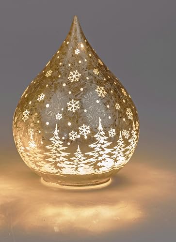Deko-Tropfen in Frosty-Champagne mit LED-Licht + Timer 15cm aus Farbglas in geeister Optik mit winterlichem Dekor verziert, für 3x AA Batterien 1,5V-beleuchtete Dekolampe Deko-Tropfen in Frosty-Champagne mit LED-Licht + Timer 15cm aus Farbglas in geeister Optik mit winterlichem Dekor verziert, für 3x AA Batterien 1,5V-beleuchtete Dekolampe von formano