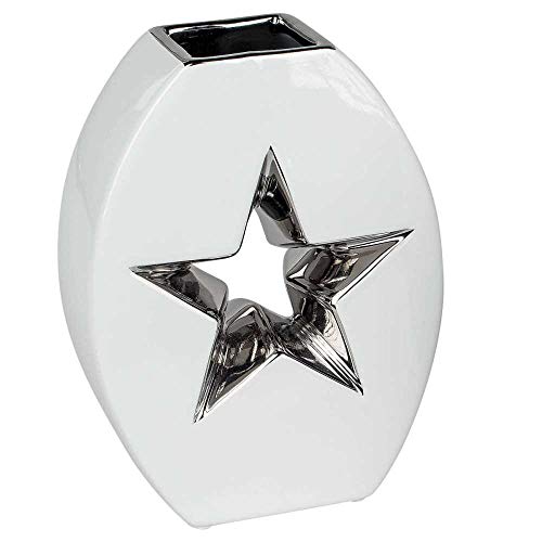 Deko Vase STAR STERN oval H. 20cm weiß silber Keramik Formano W17 von formano