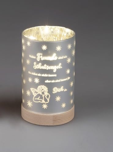 Dekoration 1 Stück Deko-Licht 15cm mit Spruch und Timer-hellbrauner Holzsockel- Wahre Freunde sind wie Schutzengel.. von formano