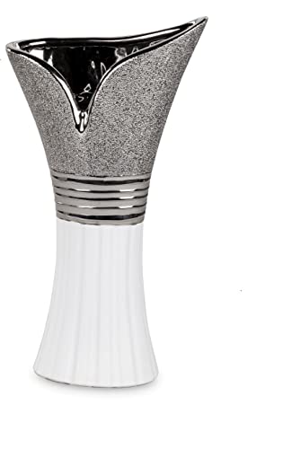 Dekorative Blumenvase Vase 40cm Weiss-Silber von formano