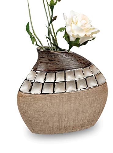 Formano 1 Stück Vase Creme-Braun 20 x19 cm aus Keramik- Dekoration für ein schönes Zuhause von formano