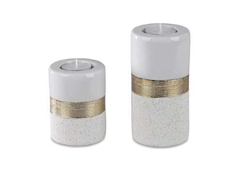 Formano 2er Set Teelicht Halter Deko Teelichtleuchte Weiss-Gold Keramik Formano 2er Set Teelicht Halter Deko Teelichtleuchte Weiss-Gold Keramik von formano
