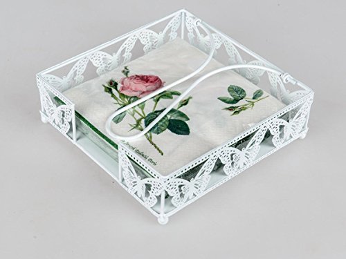 Formano 594570 Servietten-Ständer 20x20cm mit Schmetterling-Motiv aus weissem Metall gefertigt, glänzend lackiert und mit filigranem Durchbbruch verziert von formano