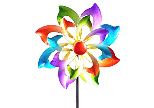 Formano Buntes Windrad Blume 122x30 cm Gartenstecker Windspiel Gartendeko Blumenstecker von formano