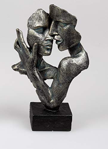 Formano Deko Figur Büste Paar mit Geschenkanhänger und Klammer anthrazit auf schwarzem Sockel Elegante Skulptur und Wohnzimmer Dekoration (32 cm - anthr.) von formano