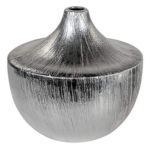 Formano Deko-Vase Stripes aus Keramik in Chrom-Optik, Rund, Höhe 19cm, 1 Stück, Silber von formano
