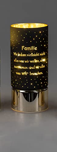 Formano Frühlingsdekoration 1 Stück Deko-Licht 15cm mit Spruch und Timer-schwarz m. goldenen Sockel, Familie- wir haben vielleicht nicht alles.. von formano