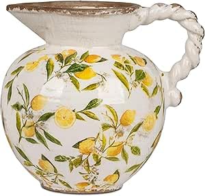 Formano Krug Vase Blumenvase in Vintage-Optik 24x22cm aus Keramik mit glasierter Oberfläche und Zitronen-Dekor verziert von formano