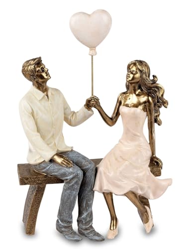 formano Figur Liebespaar Paar auf Bank mit Herz 24 cm Handbemalt Bunte Skulptur von formano