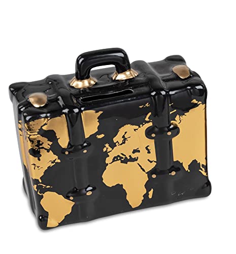 Formano Spardose Koffer oder Trolley Urlaubskasse Sparbüchse Reisekoffer mit Schlüssel und Schloss schwarz/Gold (Koffer) von formano