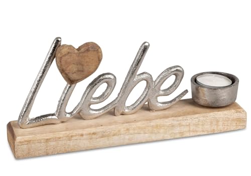 formano Teelichthalter Holz/Metall Schriftzug Liebe 25cm x 11,5cm Dekoobjekt von formano