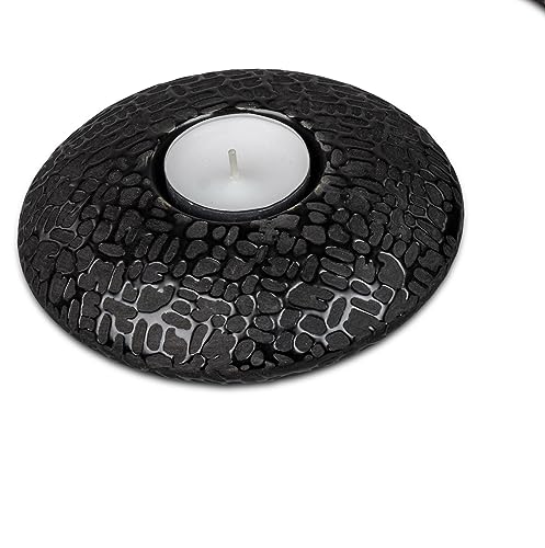 Formano Teelichtleuchter Leuchter flach Licht aus Keramik 13cm in schwarz-matt von formano