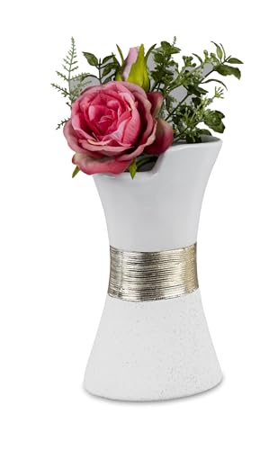 Formano Vase Weiss-Gold aus Keramik mt glasiert + Matter Oberfläche mit Goldband ca. 11 x 20 cm von formano
