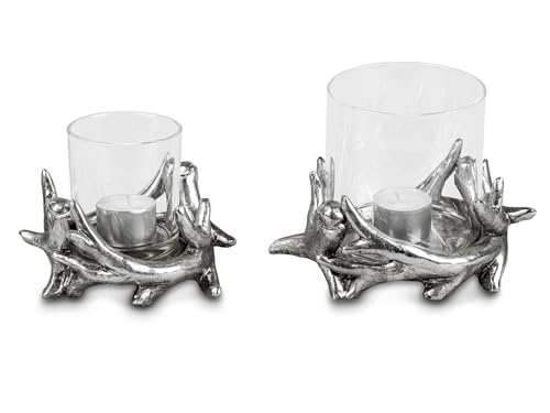 Formano Windlicht Geweih Silber Kerzenständer Kerzenleuchter Metall Advent Tischdeko Leuchter 2er Set von formano