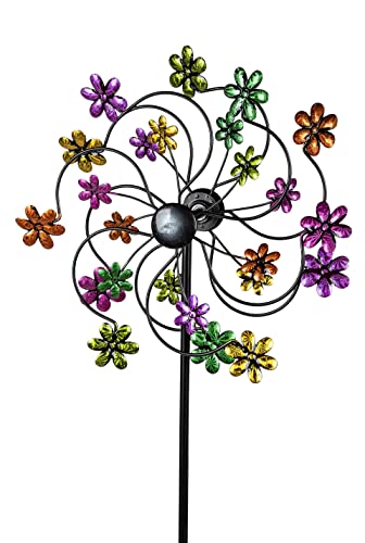 Formano - Windrad für den Garten aus Metall - Windräder Windspiel Windmühle doppelt mit Blumen - 124cm Groß von formano