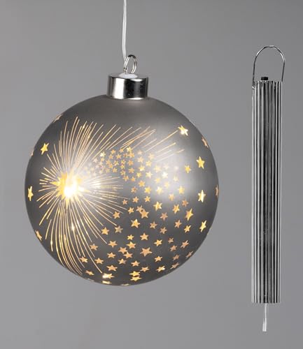 formano Hänger Kugel LED Licht Graphit Leuchtkugel | Weihnachtskugel Fensterhänger | 10 oder 12 cm | Batterie Timer (Ø 12 cm) von formano