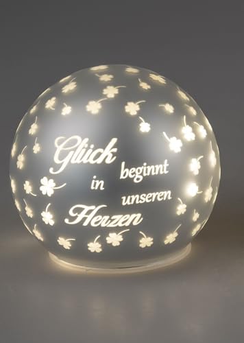 formano LED Dekokugel aus Glas Ø 12 cm mit Spruch (Glück beginnt in unseren Herzen) und Timer von formano