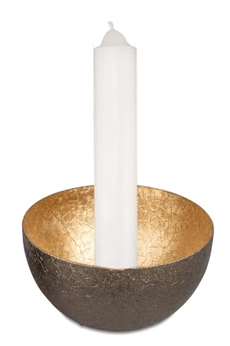 Formano Leuchtschale braun Gold mit Kerze | Kerzenhalter für Stabkerze Dekoschale | 12 cm | Kerzenständer von formano