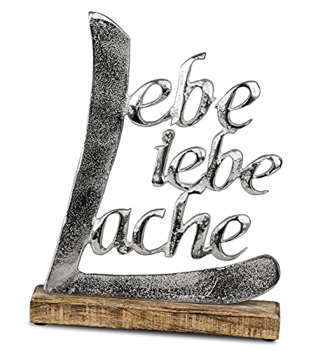 Schriftzug Lache Liebe Lebe aus Aluminium/Mango 32 cm Holz Deko Aufsteller Tischdeko Dekoration von formano