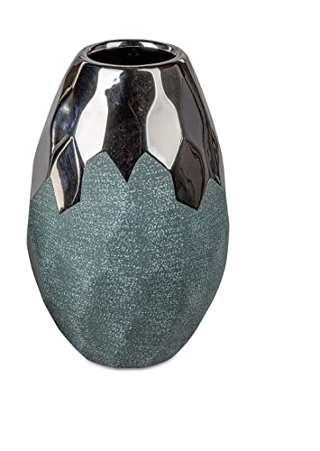 Vase Petrol-Silber 17m aus Keramik matt reliefierte Oberfläche von formano