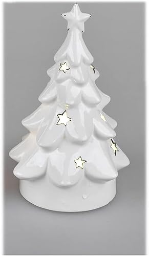 Weihnachtsbaum beleuchtet Deko Licht Baum mit LED-Licht 9x14cm aus Weiss-glasiertem Steingut Timerfunktion von formano
