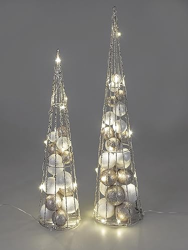 Weihnachtsschmuck Zierschmuck für EIN schönes Fest-, Deko Hauseingang- 60 und 80cm Satz 2tlg.Pyramide gefüllt - Silber mit Licht von formano