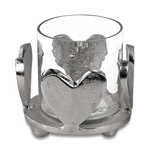 Windlicht Herz Metall Silber | Windlichthalter Teelichthalter Kerzenhalter Kerzenglas | 7x9 cm von formano