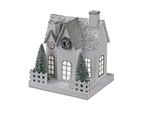 formano 1 Stück Dekoratives Winterhaus Weihnachtshaus Weihnachten Schmuck mit LED Licht Weiss-Silber von formano