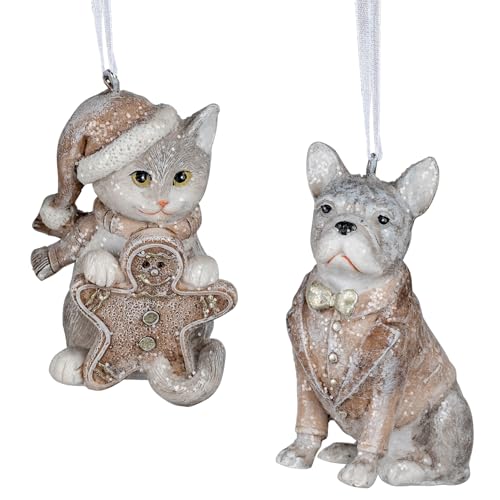 formano 2 x Hänger Hund und Katze | mit Lebkuchen und Fliege | Hängedeko Dekohänger | 7cm von formano