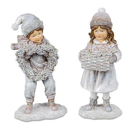 formano 2er Dekofigur Winter Kinder mit Herz und Korb | Weihnachten Winterfigur | 19x8 cm von formano