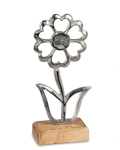 formano Dekoaufsteller Blume aus Aluminium & Mangoholz 20 cm - Silberfarben von formano