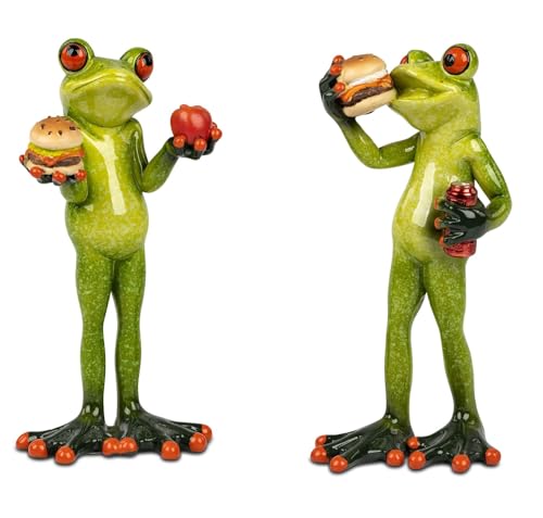 formano 2er Set Frosch mit Burger aus Froschhausen - lustige Frösche 16 cm - Figur Dekoration Handbemalt Kunststein Skulptur von formano
