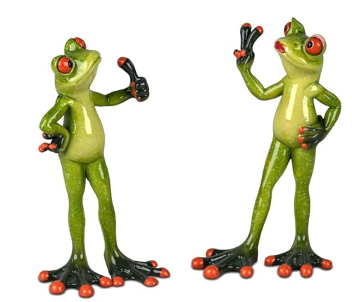 formano 2er Set Froschpaar Daumen hoch + Victory lustige Frösche Figur Dekoration Handbemalt Kunststein Skulptur Froschhausen von formano