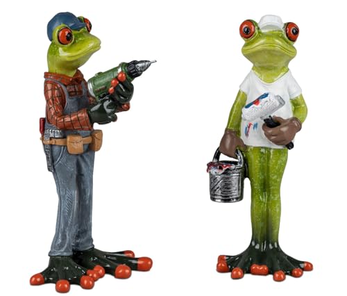 formano 2er Set Froschpaar Handwerker und Maler lustige Frösche Figur Dekoration Handbemalt Kunststein Froschhausen von formano