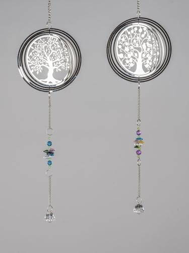 formano 2er Set Girlande Baum 45 cm Fensterdeko Hänger hängend Silber Hängedeko aus glänzendem silbernem Edelstahl und bunten Glassteinen Fensterschmuck von formano