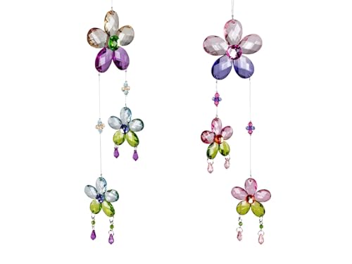 formano 2er Set Girlande Blumen 28 cm Fensterdeko Hänger hängend Hängedekoration aus multifarbenem Acryl gefertigt und mit angehängten Perlen verziert von formano