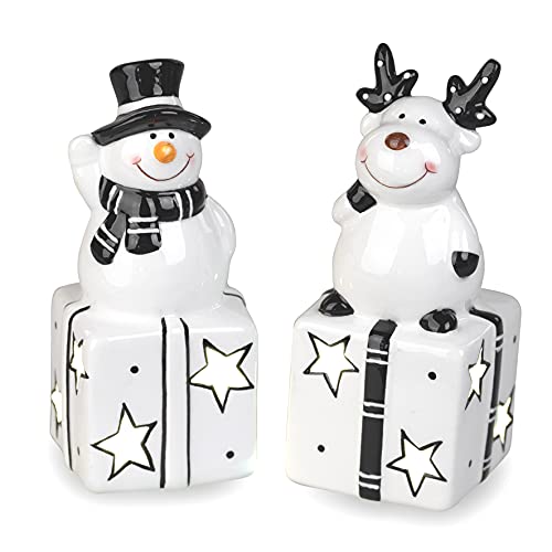 formano 2er Set LED Dekofigur | Elch Schneemann auf Geschenk | schwarz weiß | Weihnachtsdeko von formano