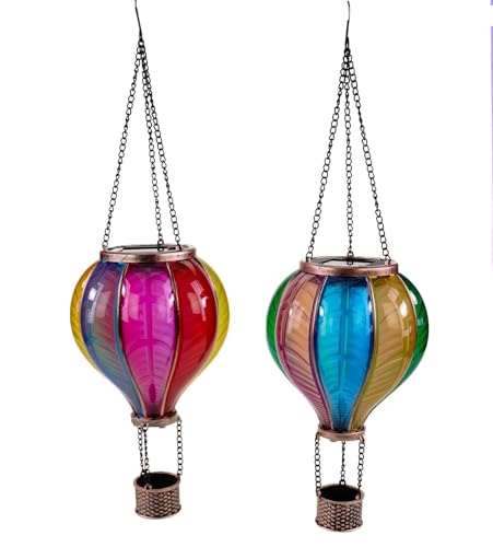 formano 2er Set Solar-Ballon Hänger mit Flammeneffekt 13x25 cm Acryl Metall Bunt I Gartendeko Solarleuchte Transparent Gartenbeleuchtung Außen Dekoration Ballon-Figur mit Metallkette Solarlampe von formano