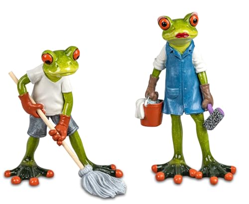 formano 2er Set lustige Frösche Hausputz 16 cm Figur Froschpaar Deko Putzfrau Putzmann von formano