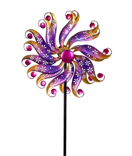 formano Buntes Windrad Blume Garten Metall Windspiel Windmühle 122 cm Gartendeko Blumenstecker Taubenabwehr Vogelabwehr Acryl-Steine Gartenfigur Dekoration Außen Windspiel Metall-Blume von formano