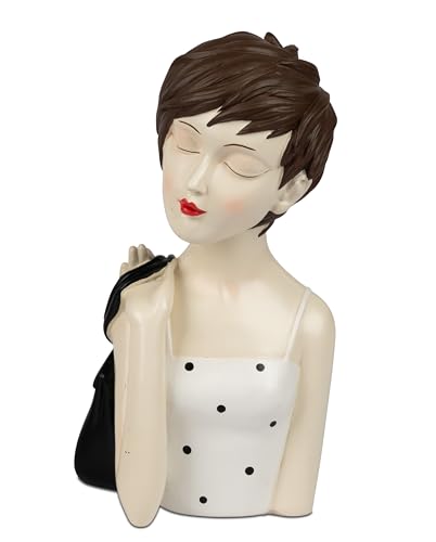formano Deko-Büste Dame mit Tasche Handbemalt Bunte Skulptur 28x15cm Figur groß Women Dekoration Shopping Geschenk (Weiß) von formano