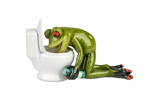formano Deko Frosch Figur hellgrün- Frosch vor Toilette -14x8cm aus Kunststein gefertigt und handbemalt neues, witziges Design von formano
