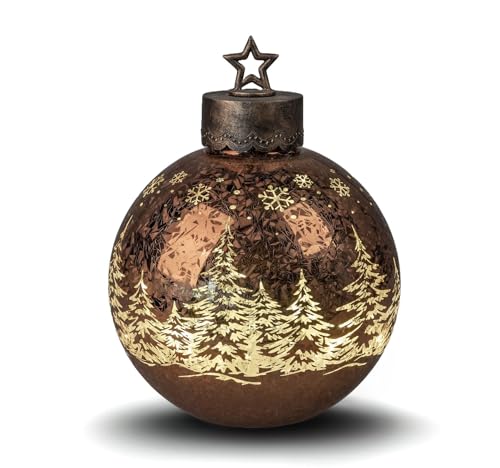 formano Deko-Kugel Frosty Braun 35cm mit LED Licht Timer Beleuchtete Glaskugel - Weihnachtsdekoration Tisch Regal Deko-Kugel 6h/18h Timer Weihnachtskugel zum stellen von formano